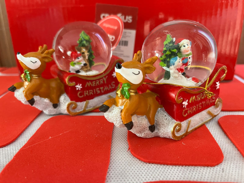 Globo água trenó c/ rena e neve sort clr 6,5x8,5x4cm